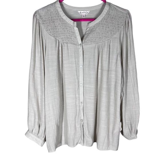 Nanette Lepore Tops - NANETTE Lepore Womens Sz M Smocked Button Up Blouse/Top Beige